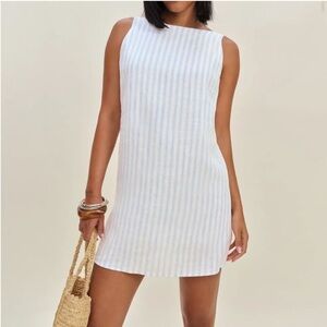 NWT REFORMATION Jessi Linen Dress, Swan Stripe, size 4